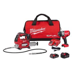 Milwaukee M18 FUEL 1/2 in. Cordless Brushless High Torque Impact Wrench and Grease Gun Kit (Battery