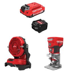 CRAFTSMAN V20 3Ah Advanced Battery Starter with 3-Speed Misting Fan with Brushless RP Router