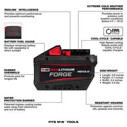 Milwaukee M18 REDLITHIUM FORGE 48-11-1813 12 Ah Lithium-Ion Redlithium HD Battery 1 pc