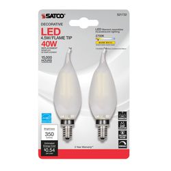 Satco . CA10 E12 (Candelabra) LED Bulb Warm White 40 Watt Equivalence 2 pk