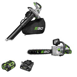 EGO Power+ 16 in. Chainsaw Kit w/ Battery & Charger w/ Leaf Vacuum and Mulcher Kit