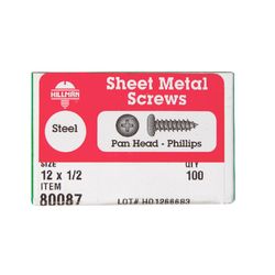 HILLMAN No. 12 Ga. X 1/2 in. L Phillips Pan Head Sheet Metal Screws 100 pk