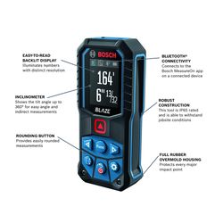 Bosch BLAZE 2.1 in. L X 1.2 in. W Bluetooth Laser Distance Measurer 165 ft. Black/Blue 5 pc