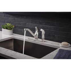 Oakbrook Collection Essentials One Handle Brushed Nickel Kitchen Faucet Side Sprayer Included