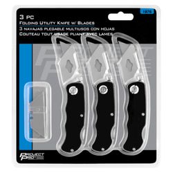 Performance Tool Project Pro 4 in. Folding Utility Knife Black/Silver 3 pc