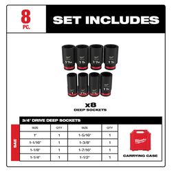 Milwaukee Shockwave 1-3/8 in. X 3/4 in. drive SAE 6 Point Impact Rated Deep Impact Socket Set 8 pc