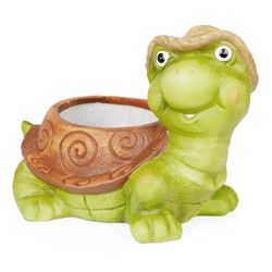 Alpine 7 in. H Terracotta Turtle Planter Green