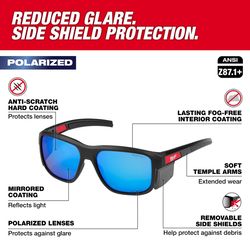Milwaukee Anti-Fog Polarized Wrap Around Safety Glasses Blue Mirror Lens Black Frame 1 pair
