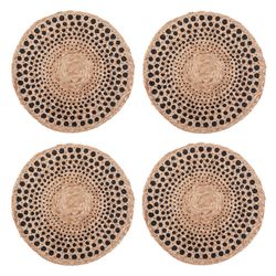 Karma Black/Brown Jute Dots Placemat Set 15 in. D 4 pc