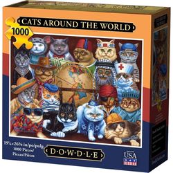 Dowdle Cats Around the World Personal Puzzle Cardboard/Paper Multicolored 1000 pc