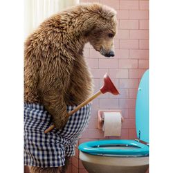 Avanti Seasonal Bear With Toilet Plunger Father's Day Card Paper 2 pc