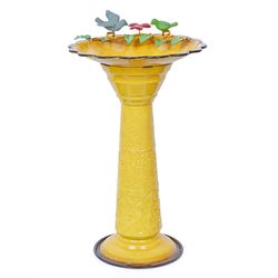 Alpine Yellow Iron 28 in. Bird Bath with Stand