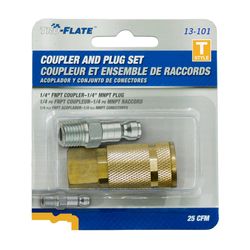 Tru-Flate Brass/Steel Air Coupler and Plug Set 1/4 in. T-Style X 1/4 in. FPT 2 pc