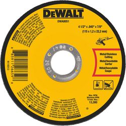 DeWalt 4-1/2 in. D X 7/8 in. X .045 in. thick Aluminum Oxide Metal Cutting Wheel 1 pc
