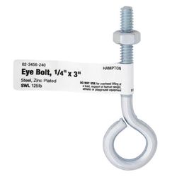 Hampton 1/4 in. X 3 in. L Zinc-Plated Steel Eyebolt Nut Included