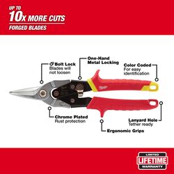 Milwaukee 10 in. Forged Alloy Steel Left Serrated Aviation Snips 22 Ga. 1 pk