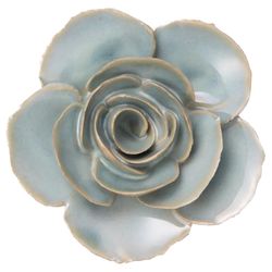 Chive France 1.77 in. H X 3.54 in. L Glazed Teal Ceramic Ranunculus Wall Flower