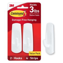3M Command Medium Plastic Hook 3.875 in. L 2 pk