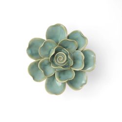 Chive France 1.97 in. H X 4.53 in. L Glazed Teal Ceramic Gardenia Wall Flower
