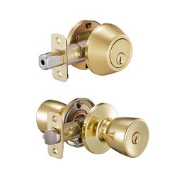 Ace Tulip Knob Polished Brass Deadbolt and Entry Door Knob KW1 1-3/4 in.