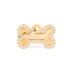 MyFamily Glam Gold Bone Strass Metal Dog Pet Tags Small