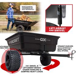 OxCart ATV-Grade Crewman Lift-Assist & Swivel Poly Dump Cart 17 cu ft