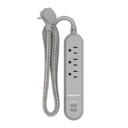 Monster Just Power It Up 4 ft. L 3 outlets Power Strip with USB Ports Gray