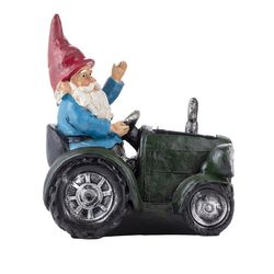 Alpine Polyresin Multi-color 10 in. Garden Gnome Riding Green Tractor Statue
