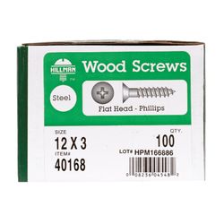 HILLMAN No. 12 Ga. X 3 in. L Phillips Zinc-Plated Coarse Wood Screws 100 pk