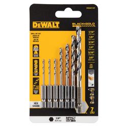 DeWalt Black & Gold Assorted High Speed Steel Impact Ready Drill Bit Set Hex Shank 7 pc