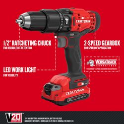 CRAFTSMAN V20 1/2 in. Brushed Cordless Hammer Drill Kit (Battery & Charger)