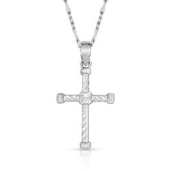 Montana Silversmiths Unisex Ornate Curled Cross Silver Necklace Water Resistant