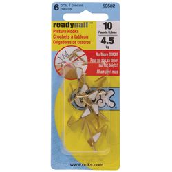 OOK ReadyNail Brass-Plated Conventional Picture Hook 10 lb 6 pk