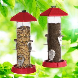 North States Village Wild Bird 1.5 lb Plastic Tube Bird Feeder 4 ports