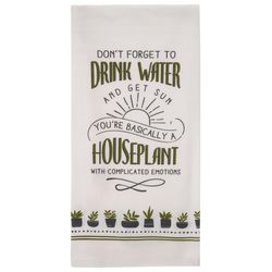 Karma White/Green Cotton House Plant Tea Towel 1 pk