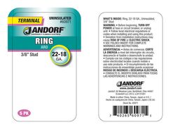 Jandorf 22-18 Ga. Uninsulated Wire Ring Terminal Silver 5 pk