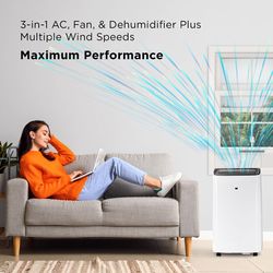 TCL 450 sq ft 3 speed 10,000 SACC (14,000 ASHRAE) BTU Portable Air Conditioner with Remote