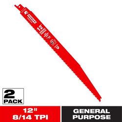 Diablo 12 in. Bi-Metal General Purpose Reciprocating Saw Blade 8/14 TPI 2 pk