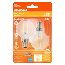 Sylvania Natural G16.5 E12 (Candelabra) LED Bulb Soft White 60 W 2 pk
