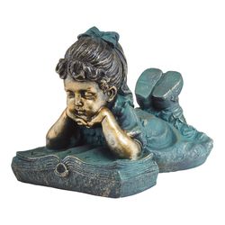 Alpine Stone Multi-color 18.11 in. Girl Laying Down Reading Book Statuary