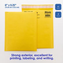 Bazic Products 9.25 in. W X 6 in. L No. 0 Brown Padded Envelope 4 pk
