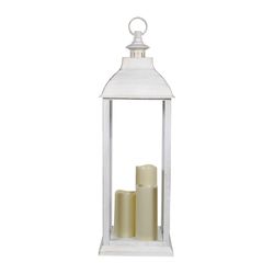 Alpine 28 in. Glass/Plastic Decorative White Flameless Lantern