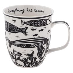 Karma Boho Black/White Ceramic Fish Mug 3.7 in. D 1 pk