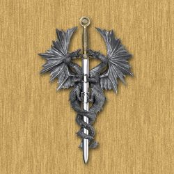 Dragon Crest 12 in. H X 9.5 in. L Gothic Dragon Dagger Poly Resin Decorative Wall Hanging