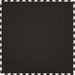 Perfection Floor Tile 20.5 in. W X 20.5 in. L Diamond Plate Black Vinyl Floor Tile 23.2 sq ft