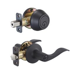 Ace Wave Lever Matte Black Entry Lever and Deadbolt Set KW1 1-3/4 in.