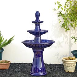 Glitzhome Ceramic Blue 45.25 in. H Outdoor Fountain