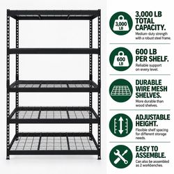 Ar Shelving HD Metal 72 in. H X 48 in. W X 24 in. D Steel 5-Tier Shelving Unit