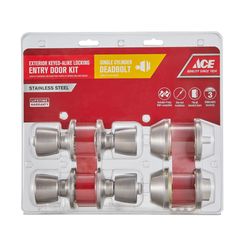 Ace Tulip Knob Satin Stainless Steel Double Entry Door Kit KW1 1-3/4 in.