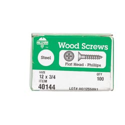 Hillman No. 12 X 3/4 in. L Phillips Zinc-Plated Wood Screws 100 pk